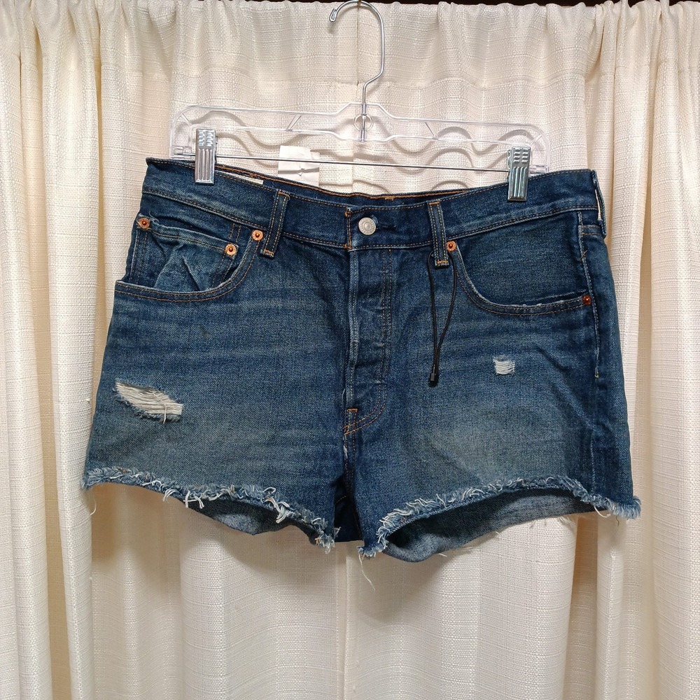 Levi's‎ 501 Shorts Size 30 Cut Off Denim Button Fly High Rise Distressed Raw Hem
